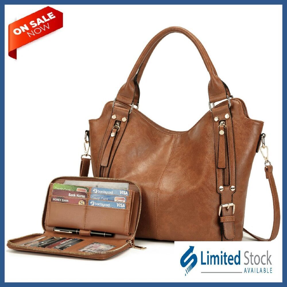 Large Hobo Crossbody Bag Set with Wallet - Vegan Leather Tote Purse